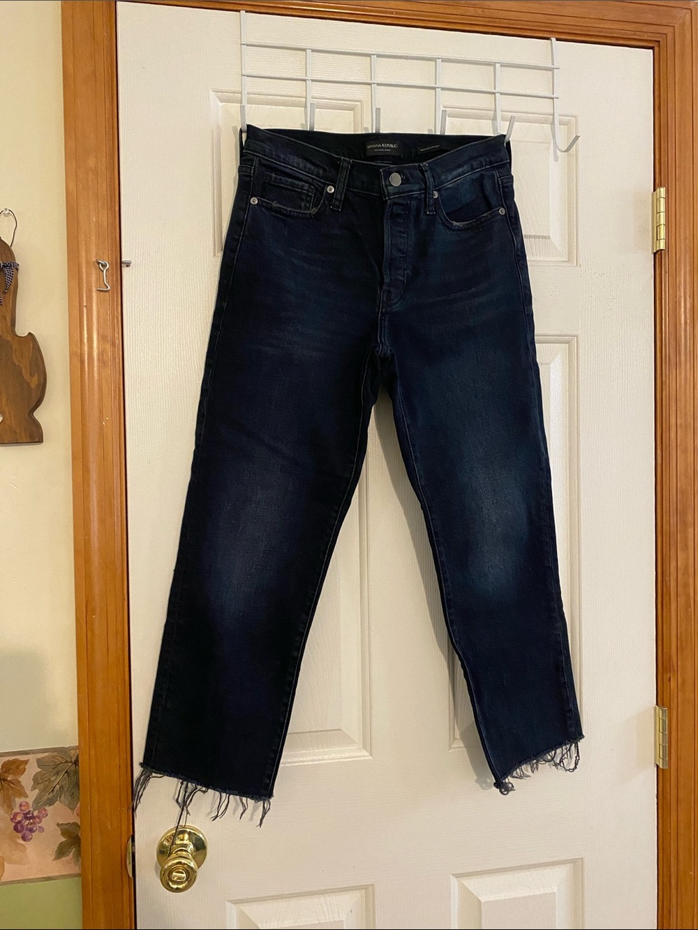 Banana Republic Dark Indigo Cropped Frayed-Hem Jeans